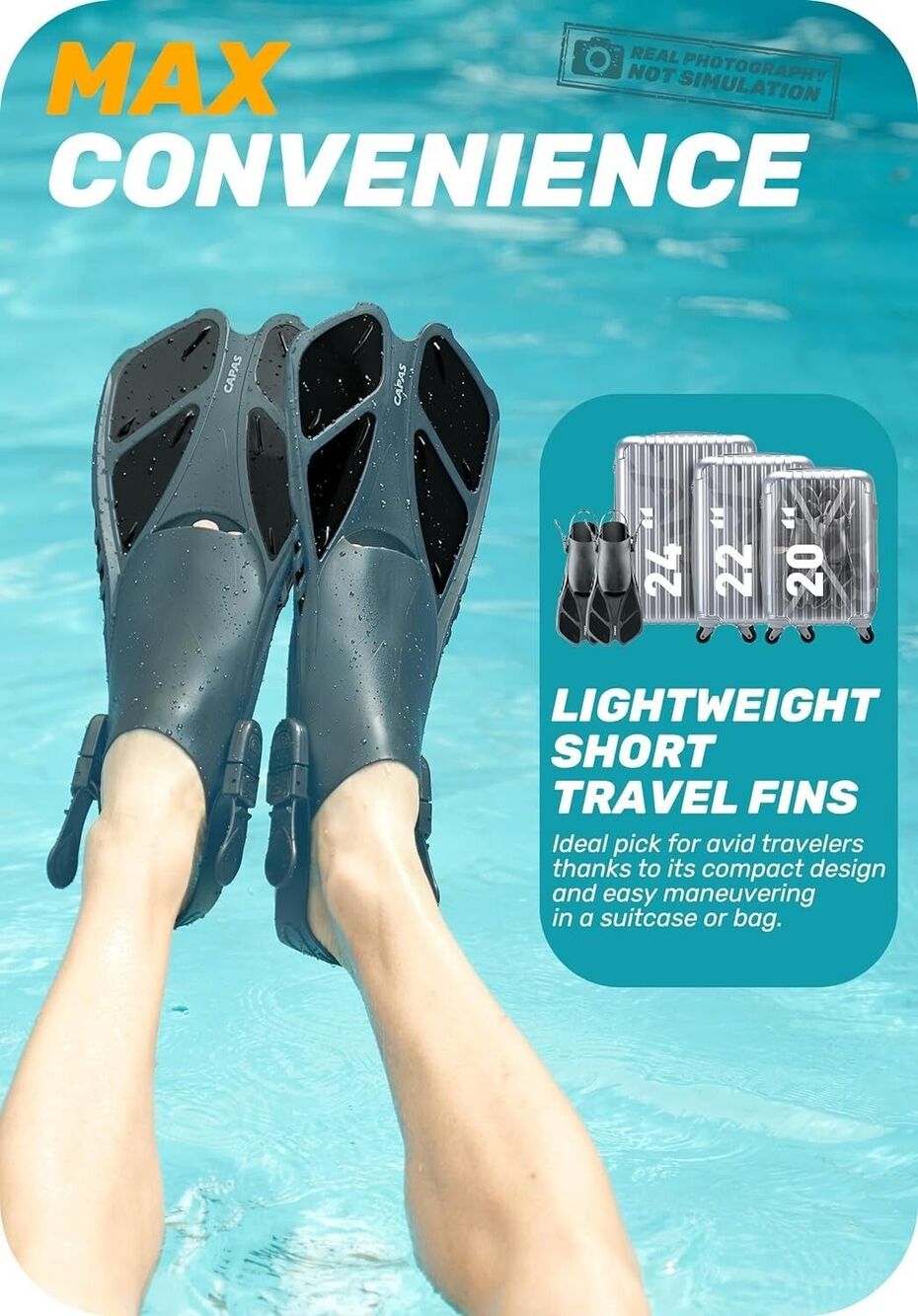 CAPAS Snorkel Fins, Swim Fins Small/Medium Black and Grey NEW - Picture 5 of 6
